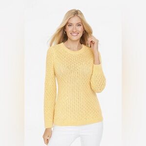 Talbots Petite P Yellow Open Knit Button Shoulder Sweater Lambswool Blend